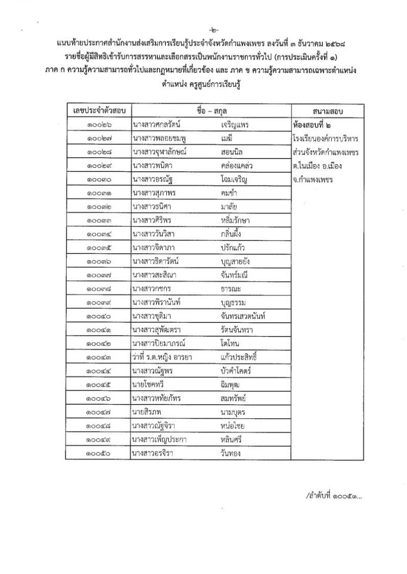 10. ประกาศรายชื่อผู้มีสิทธิสอบข้อเขียน ครูศูนย์การเรียนรู้ชุมชน ฯ